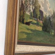Vintage Original Landscape Oil Painting: Framed Countryside Cottage Art