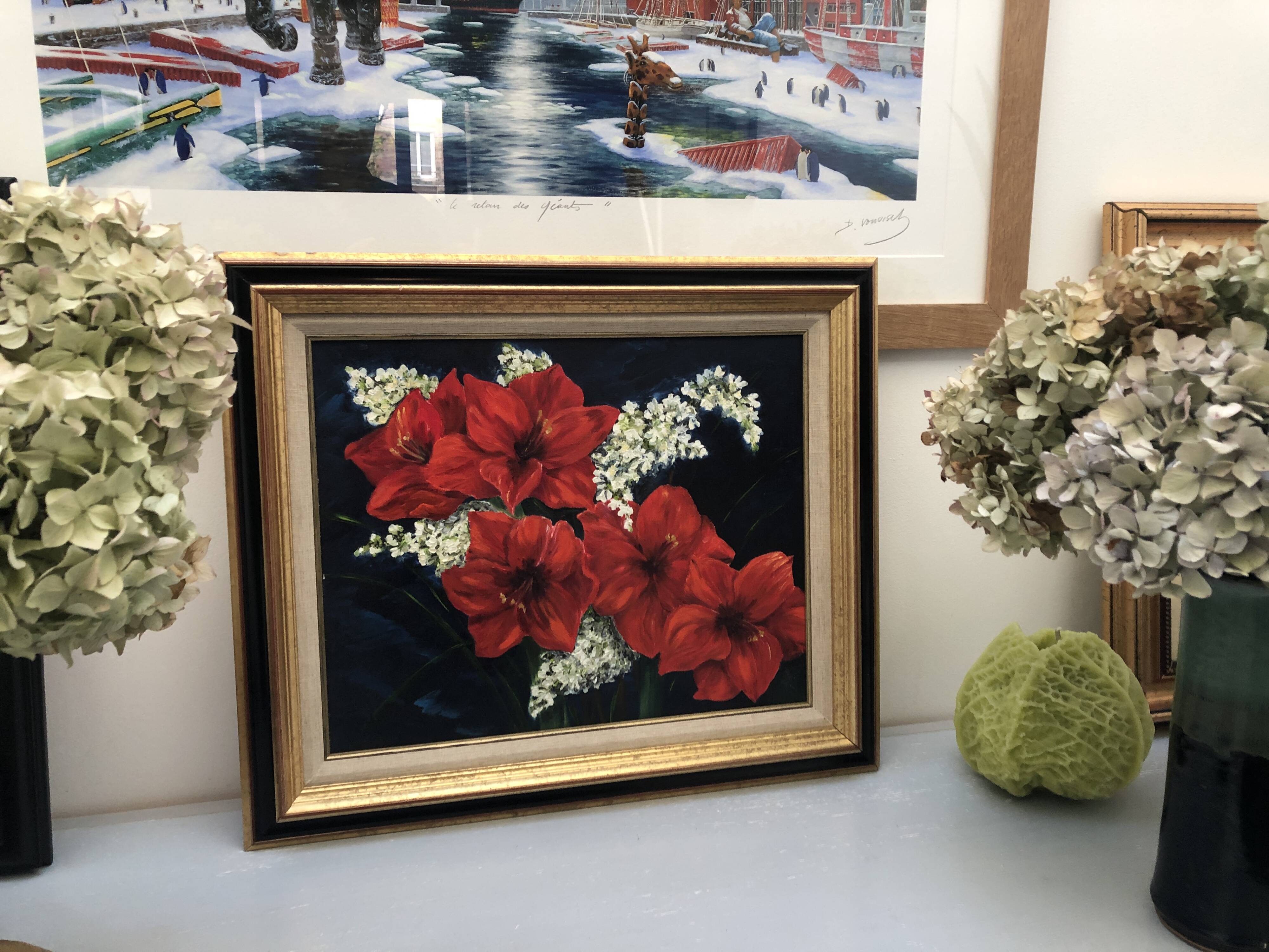 Antique painting bouquet of flowers still life oil painting