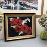 Tableau ancien bouquet de fleurs nature morte peinture à l'huile
