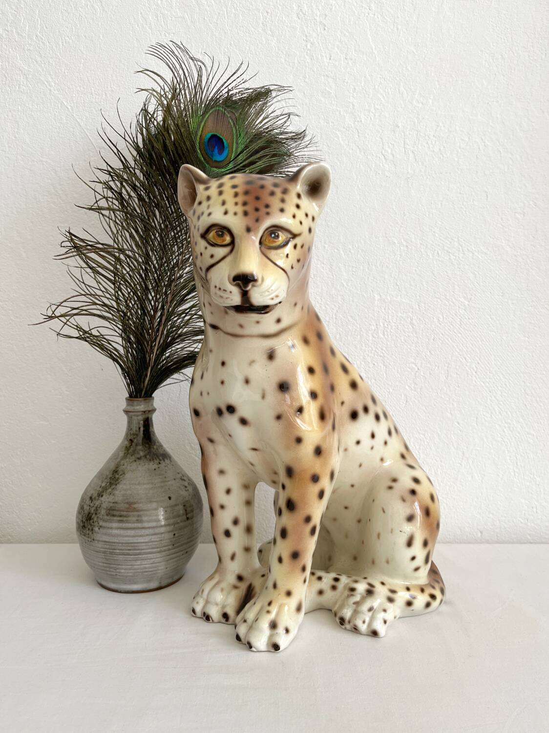 Vintage Italian ceramic leopard statue