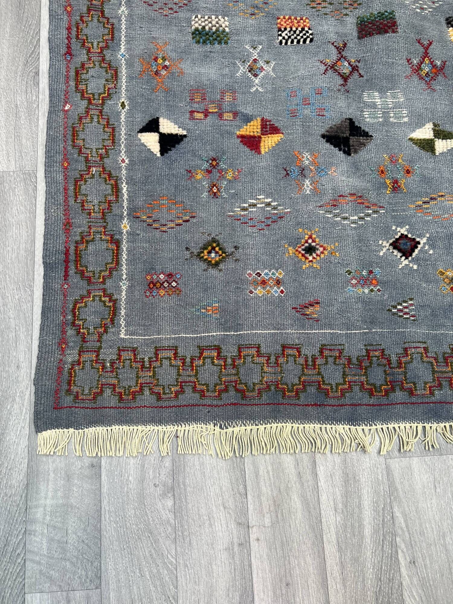 Small Moroccan rug, blue kilim, flat woven rug, interior decoration, free shipping.