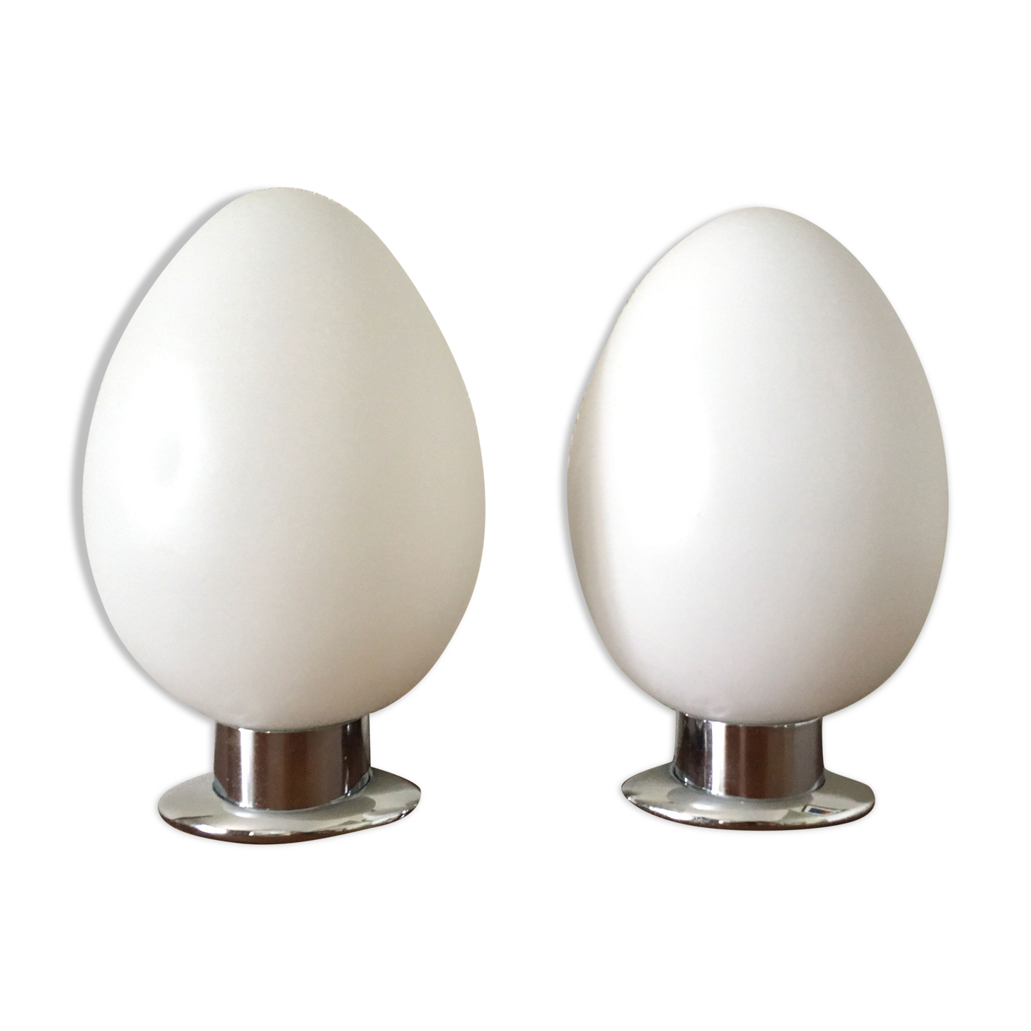 Pair of opaline wall lamps and chrome metal