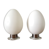 Pair of opaline wall lamps and chrome metal