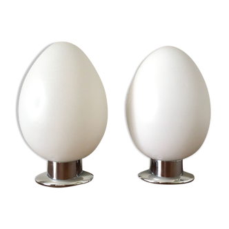 Pair of opaline wall lamps and chrome metal