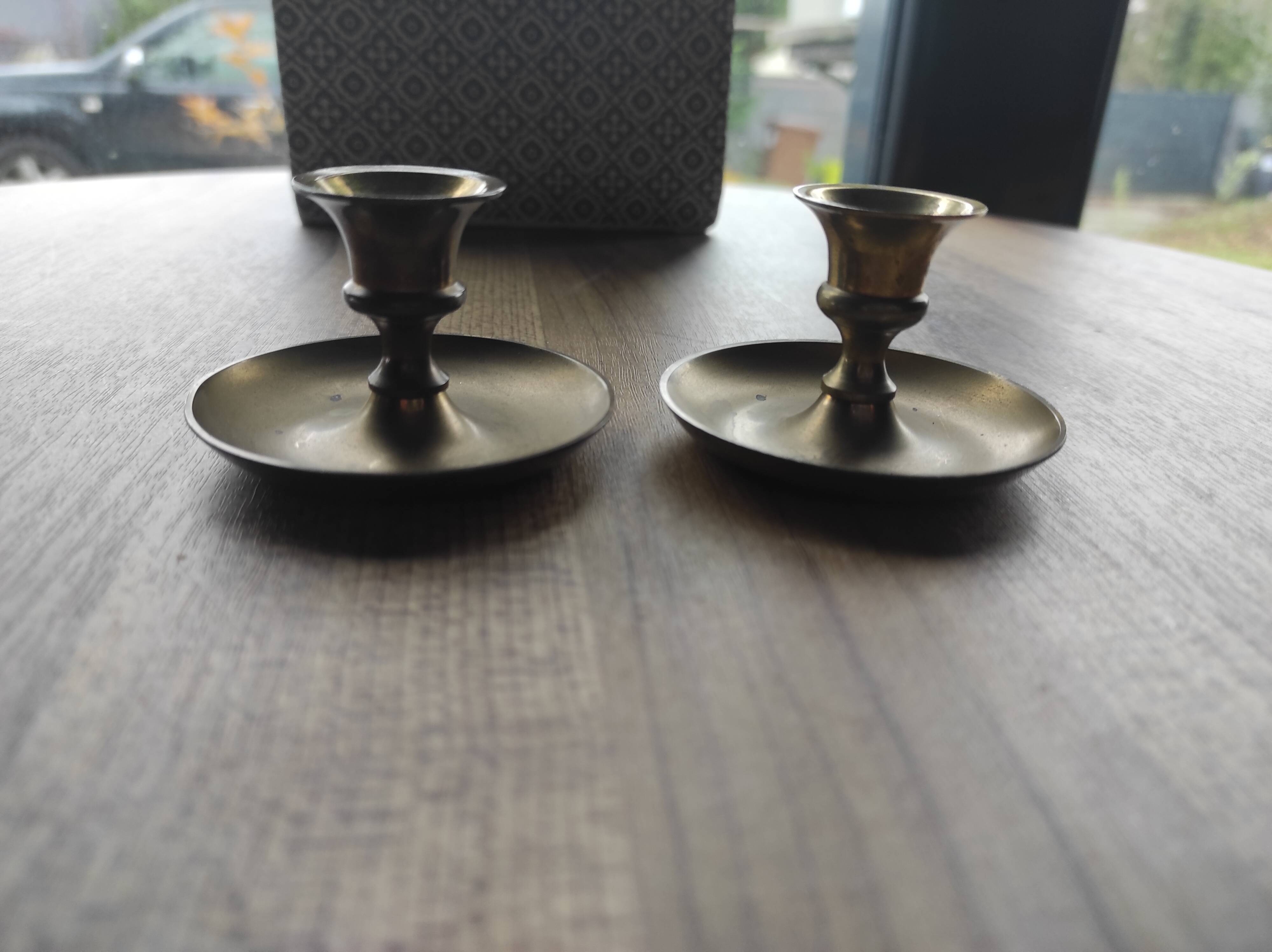 Set of 2 vintage brass mini candle holders