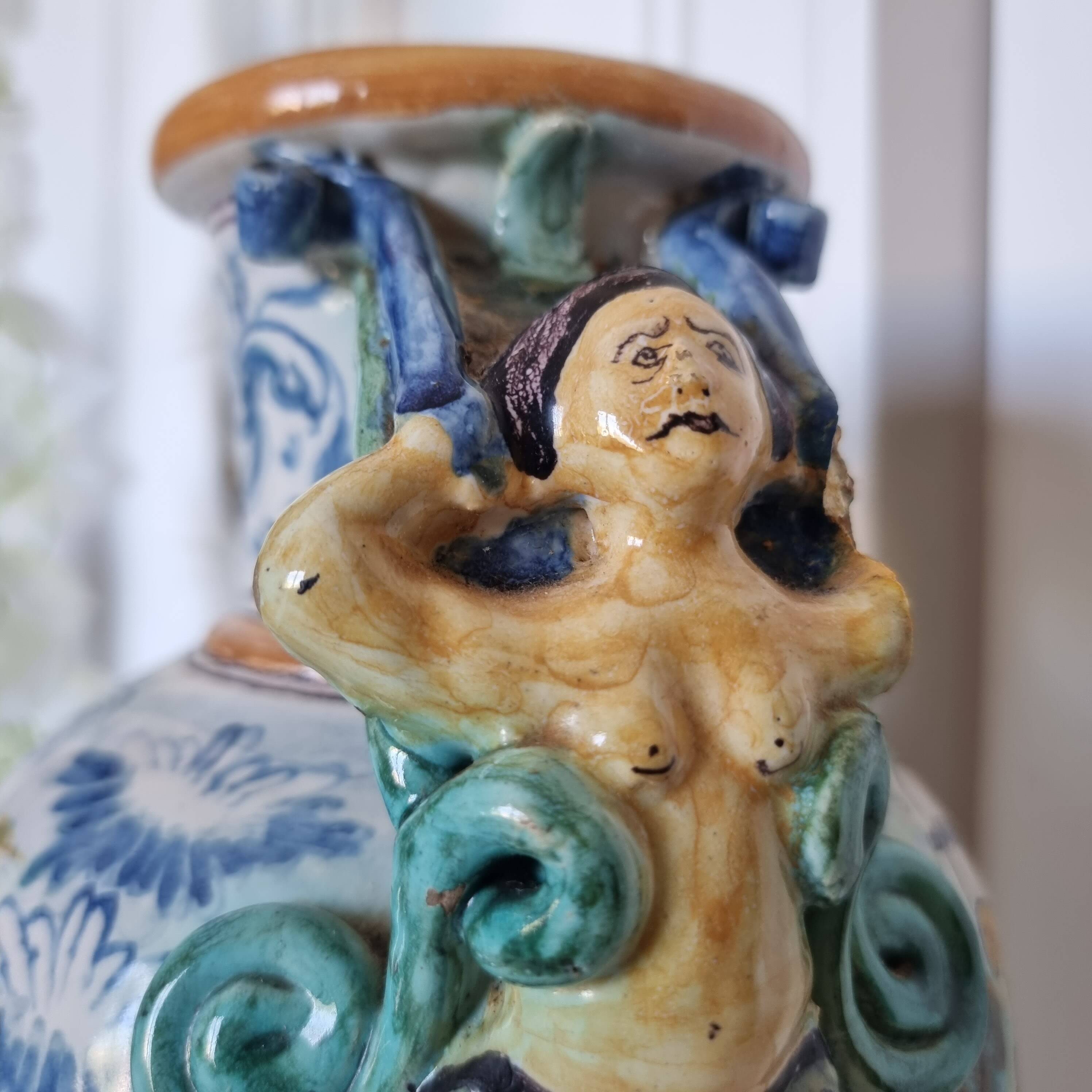 Ancient Spanish pottery amphora, Talavera Niveiro pottery 19th century