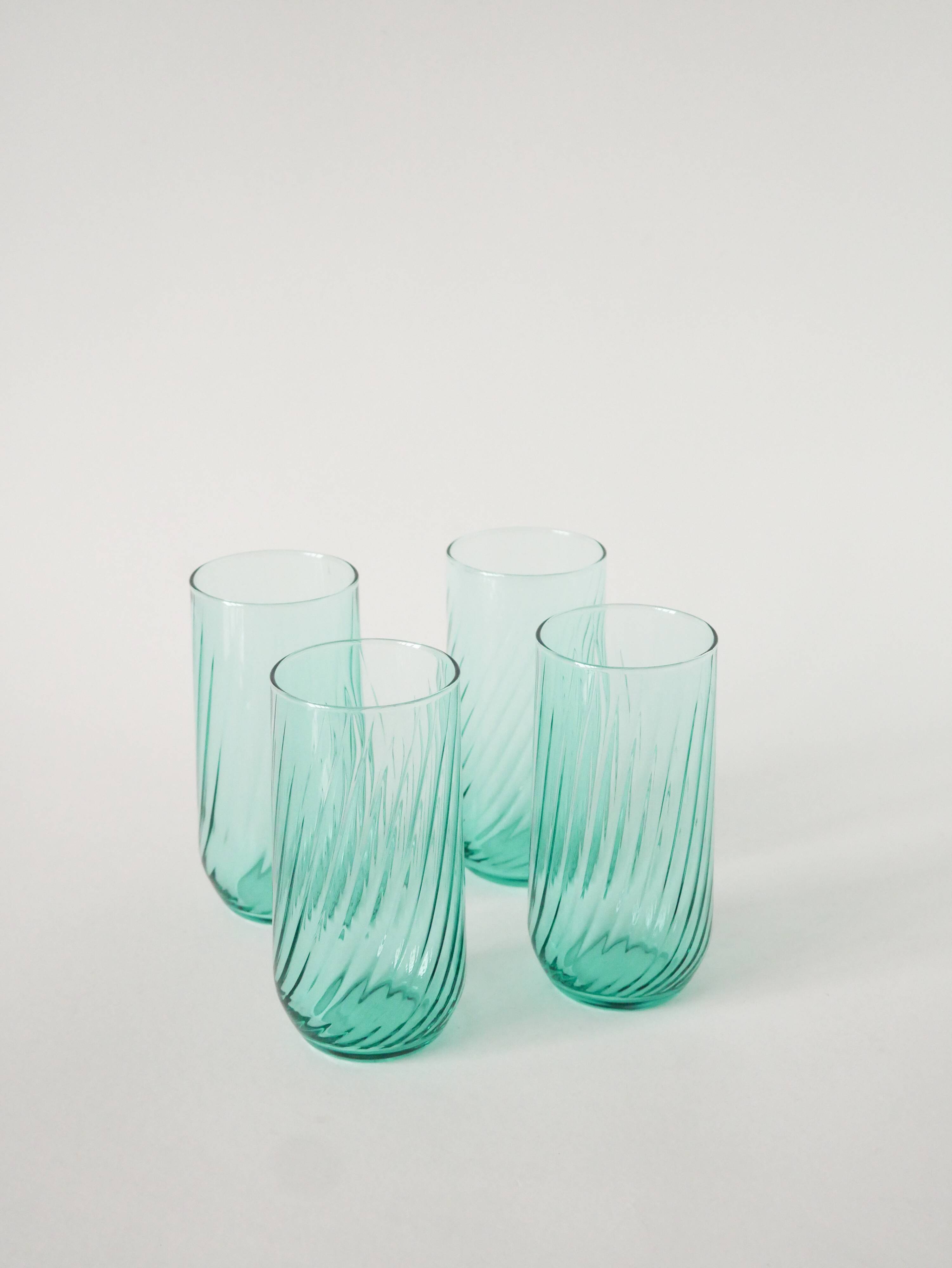 Set of 4 twisted water glasses, Turquoise Blue, 1970