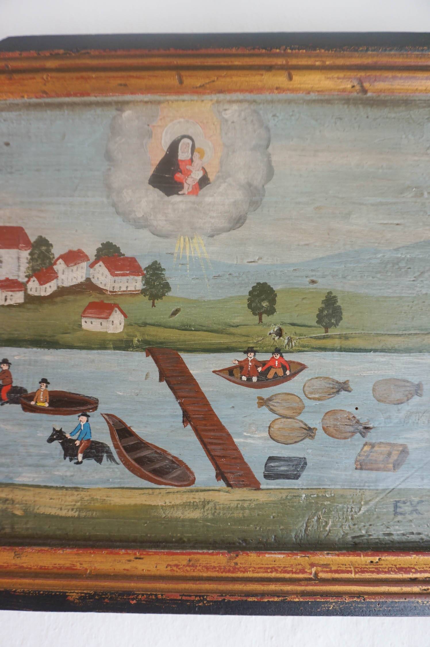 Ex Voto Vierge à l'enfant huile sur bois dans cadre