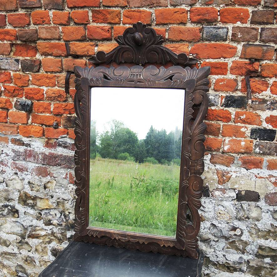 Antique carved wooden mirror, Henri II style