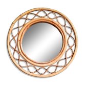 Miroir rond en rotin France 1960