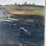 Painting on canvas 1900, alpine landscape