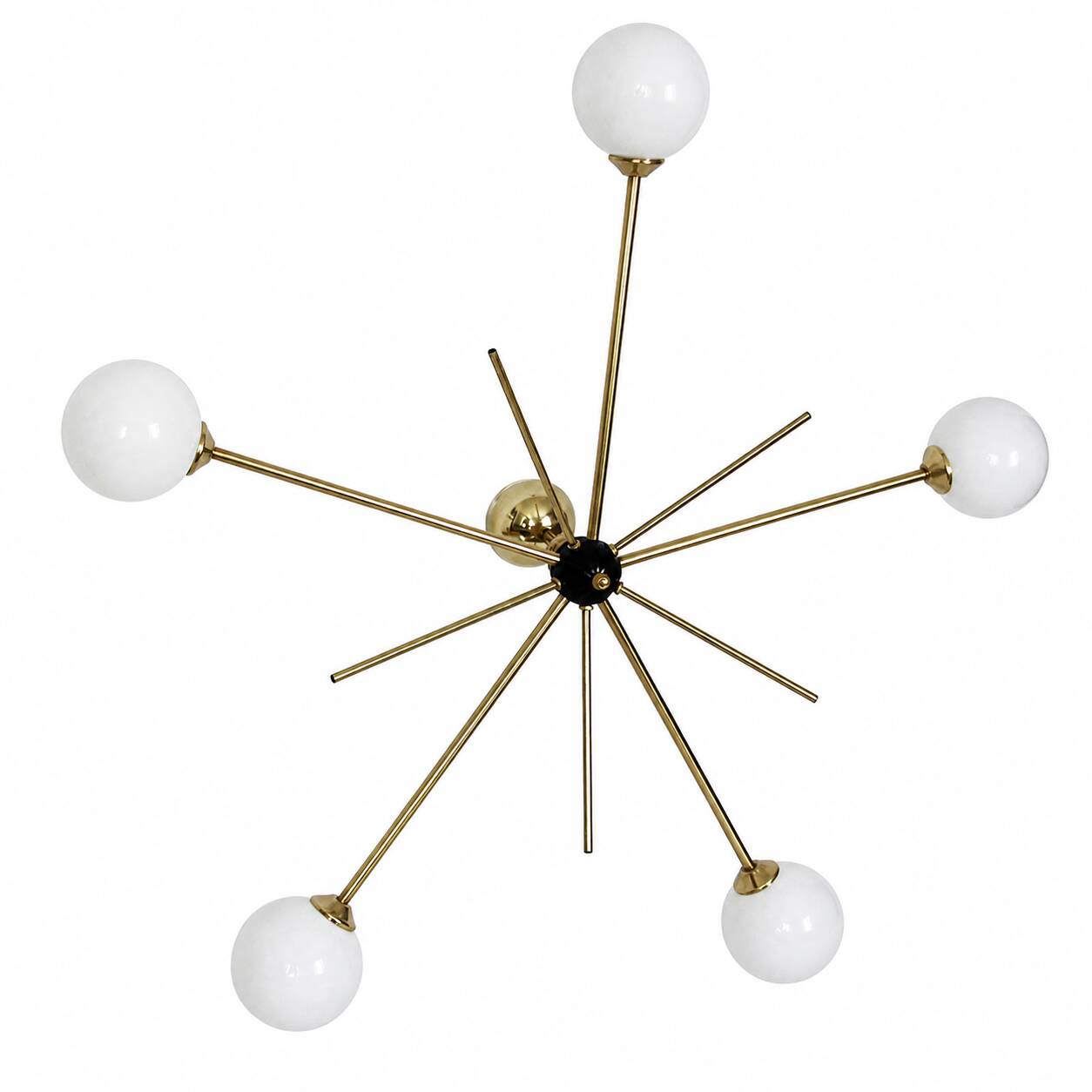 Chandelier Stilnovo, années 1960, laiton et verre, 5 points lumineux