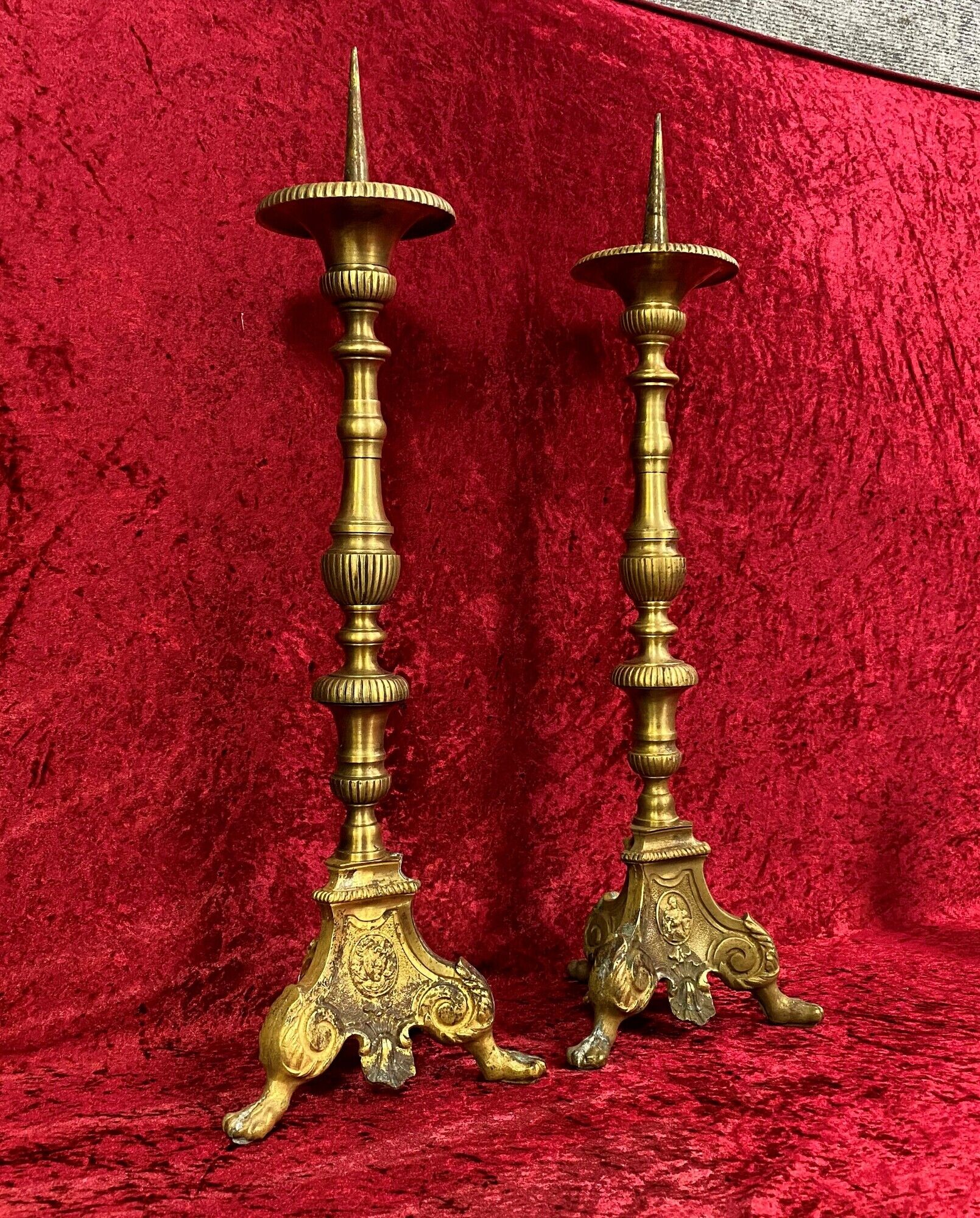 Pair of napoleon III era candle spikes in gilded bronze around 1850