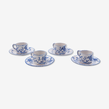 4 cups and under cups in Martres Tolosane earthenware decorated in blue