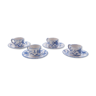 4 tasses et sous tasses en faïence de Martres Tolosane décor en bleu