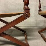 Pair of folding armchairs with leather seats