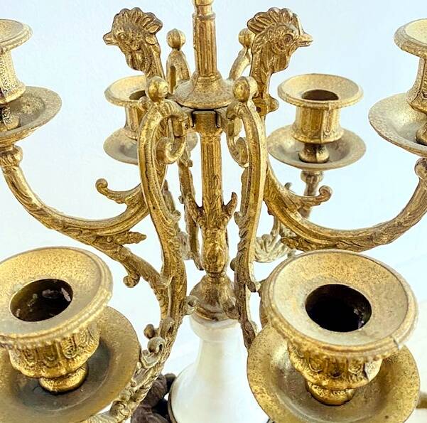 Paire de grands candélabres 7 feux - 69 cm - Bronze - Putti