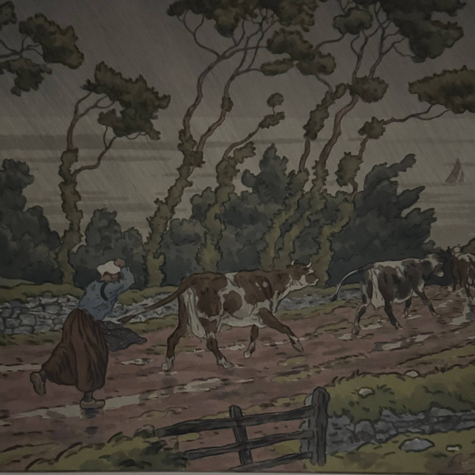 Lithograph by Henri Rivière The Enchantment of the Hours - The Downpour