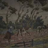 Lithograph by Henri Rivière The Enchantment of the Hours - The Downpour