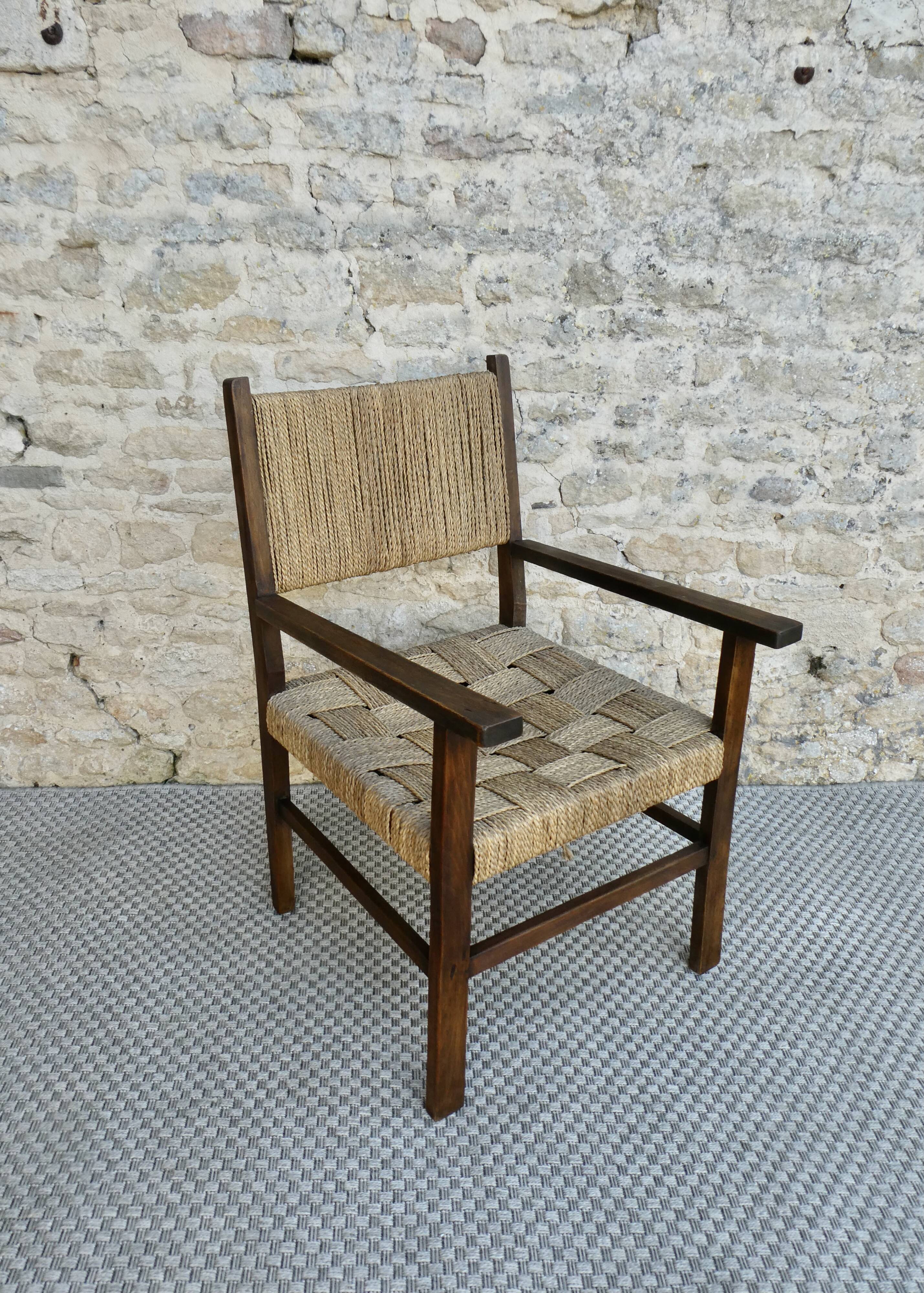 Fauteuil en bois et corde vers 1950