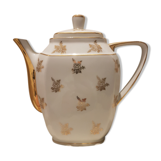Théière blanche en porcelaine de Limoges à détails dorée