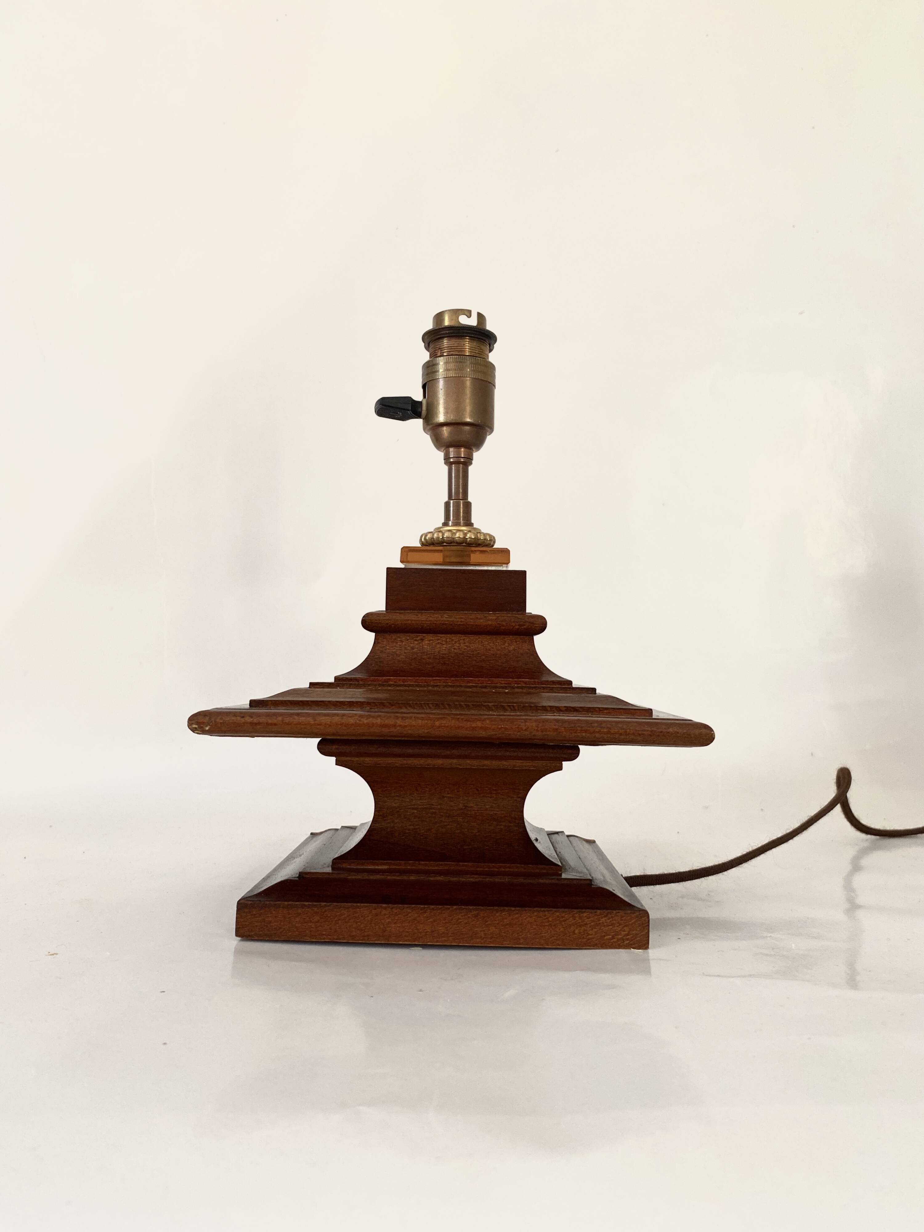 Wooden lamp, new 2M fabric cable, cotton lampshade