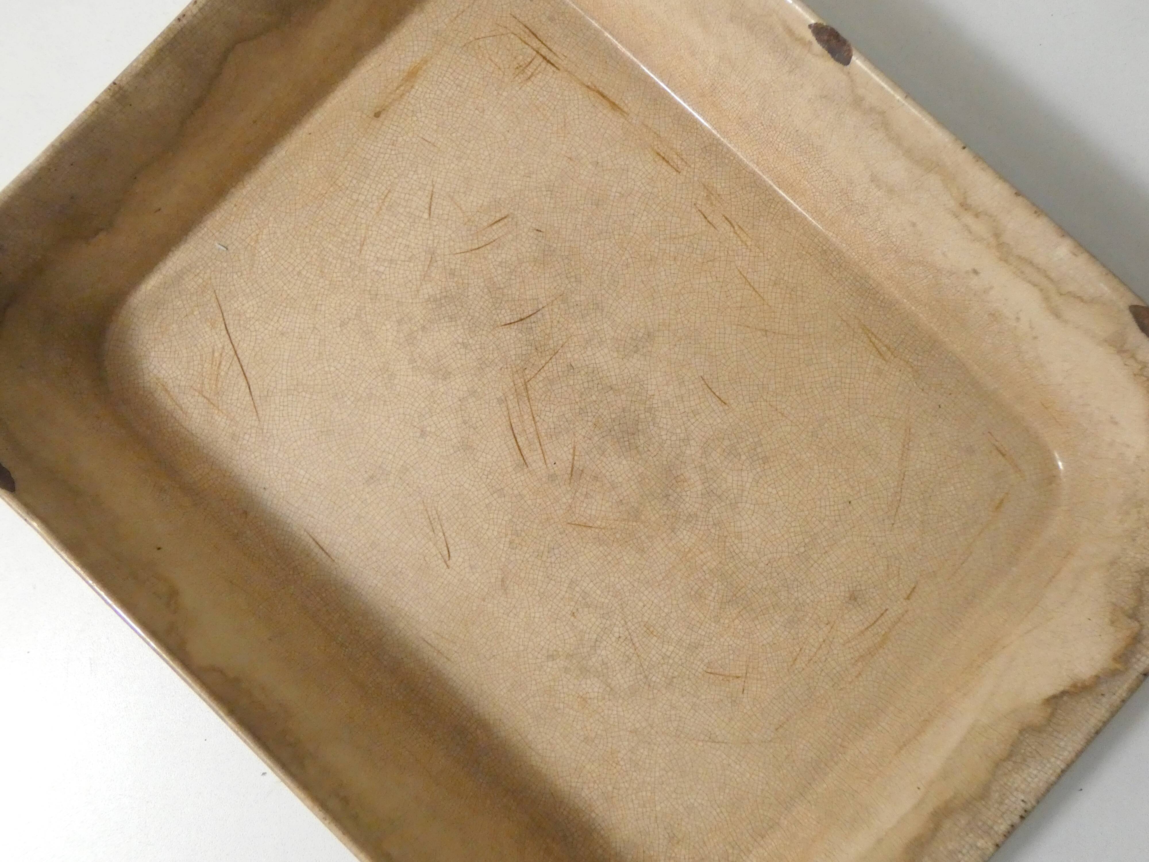 large old vintage Emile Henry glazed stoneware oven dish
