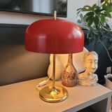 Vintage table lamp with bell shade and brass base