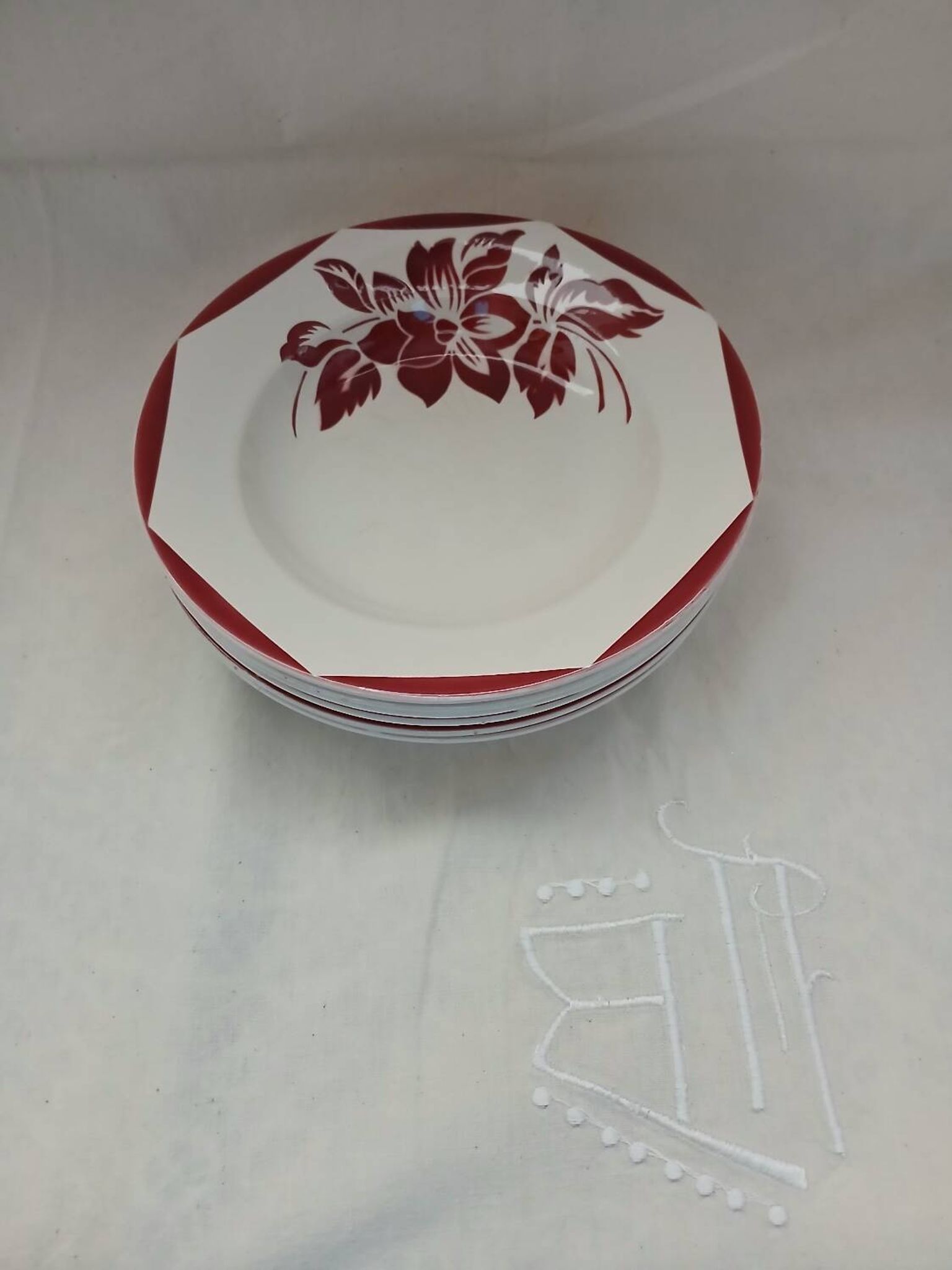 6 antique soup plates from Digoin and Sarreguemines