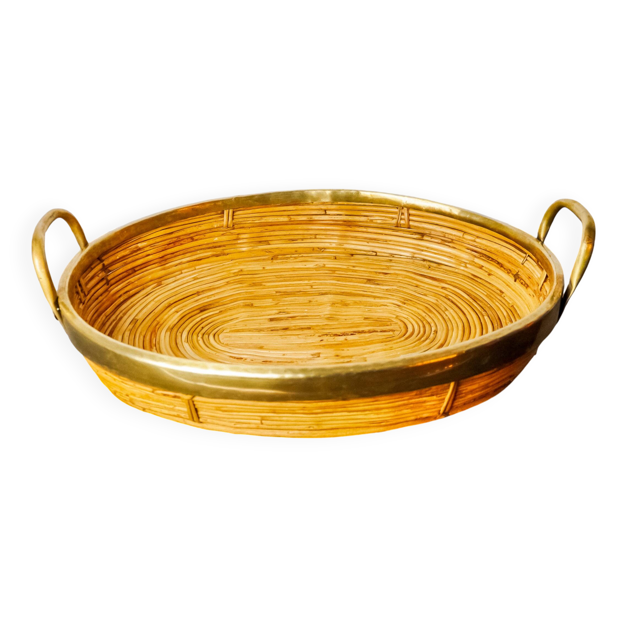 Rattan and brass tray, Italy, 1970