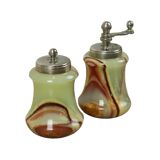 Vintage Salt and Pepper Set Green Onyx Marble Pepper Mill