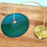 Vintage green enamelled metal suspension, antique industrial light fixture.