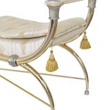 Bench in gilded brass and Empire-style fabric