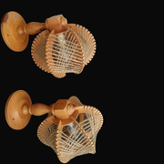 Pair of wooden wood straw wall sconce lamps rustic vintage France