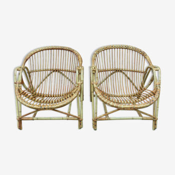 Paire de fauteuils rotin