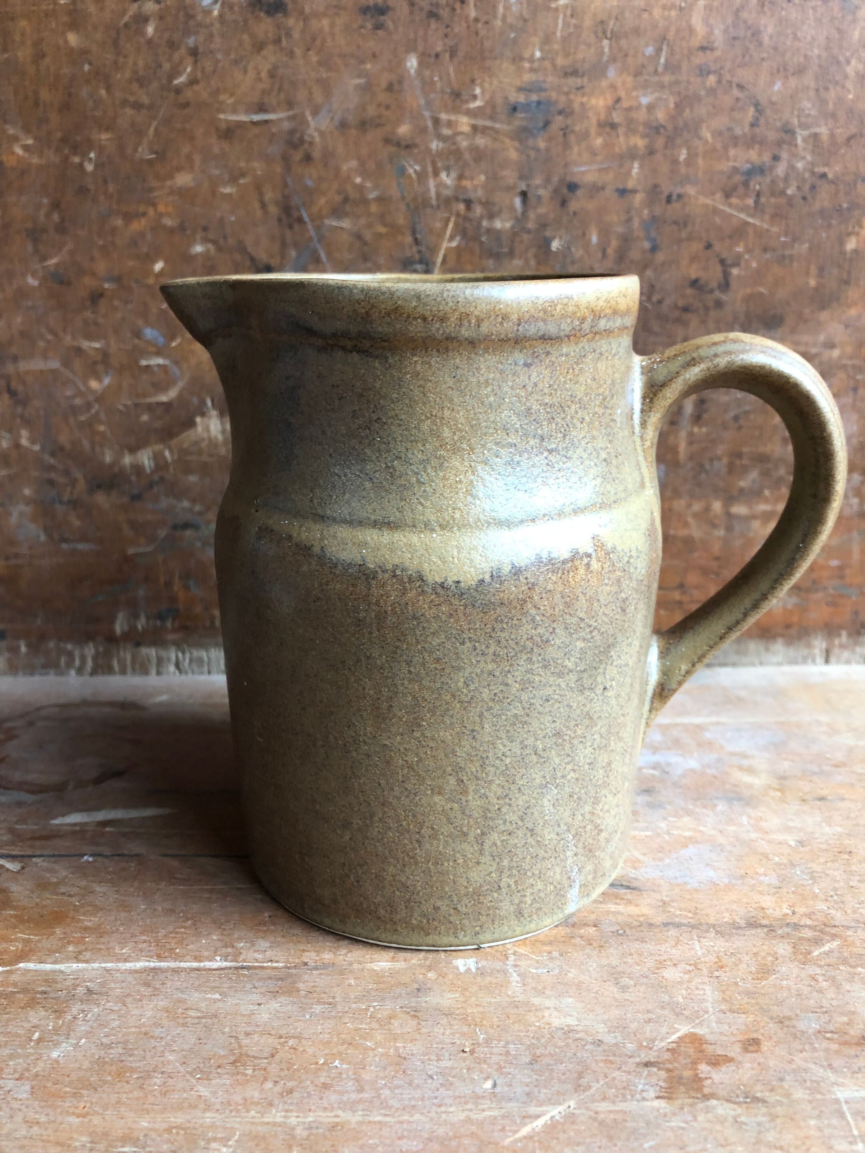 Old pitcher digoin + cove ceramic beige france vintage