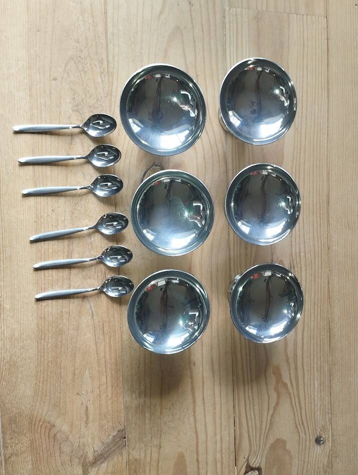 Vintage ice cream or dessert service in stainless steel
