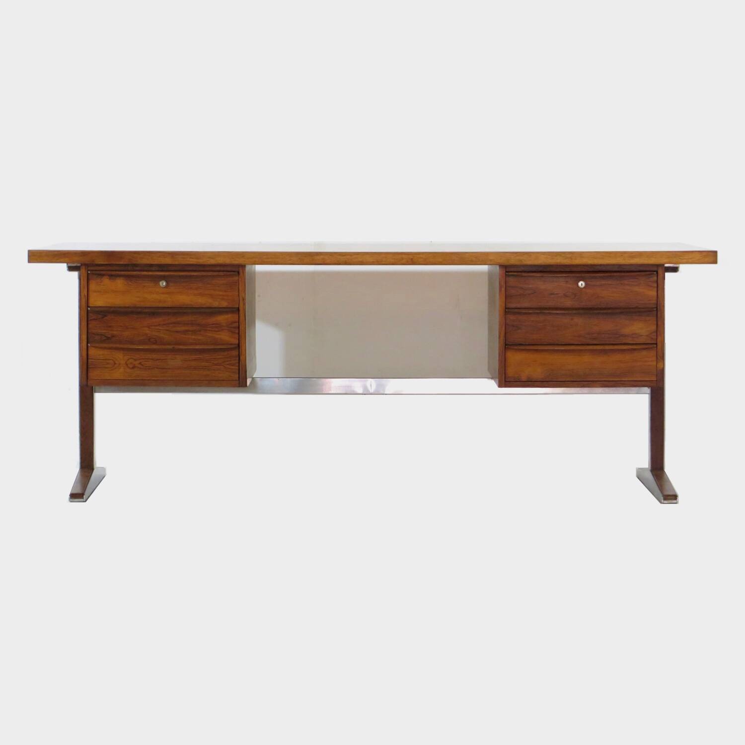 XL Mid century executive writing desk in rosewood & metal, 1960s