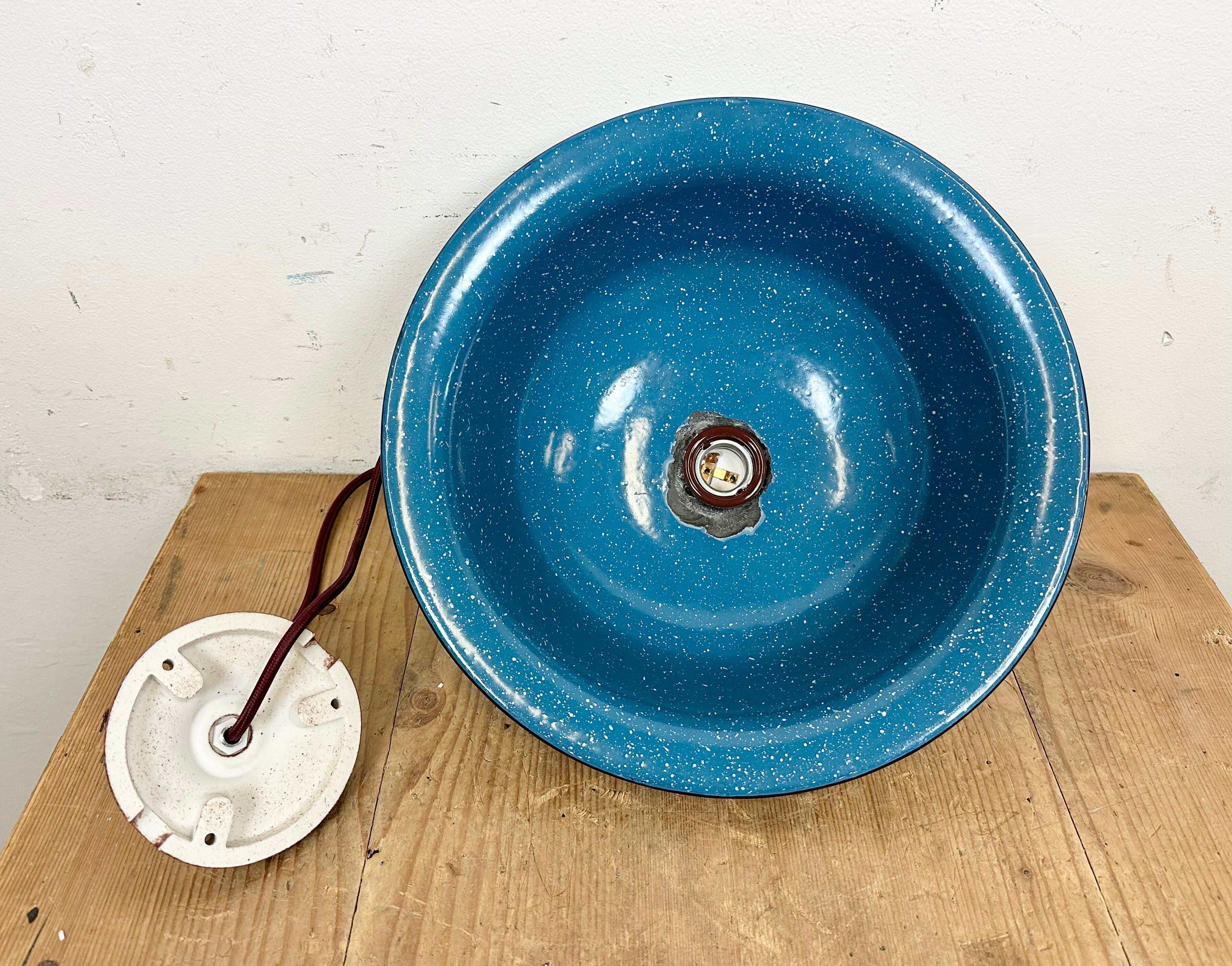 Industrial Factory Blue Enamel Ceiling Lamp, 1960s