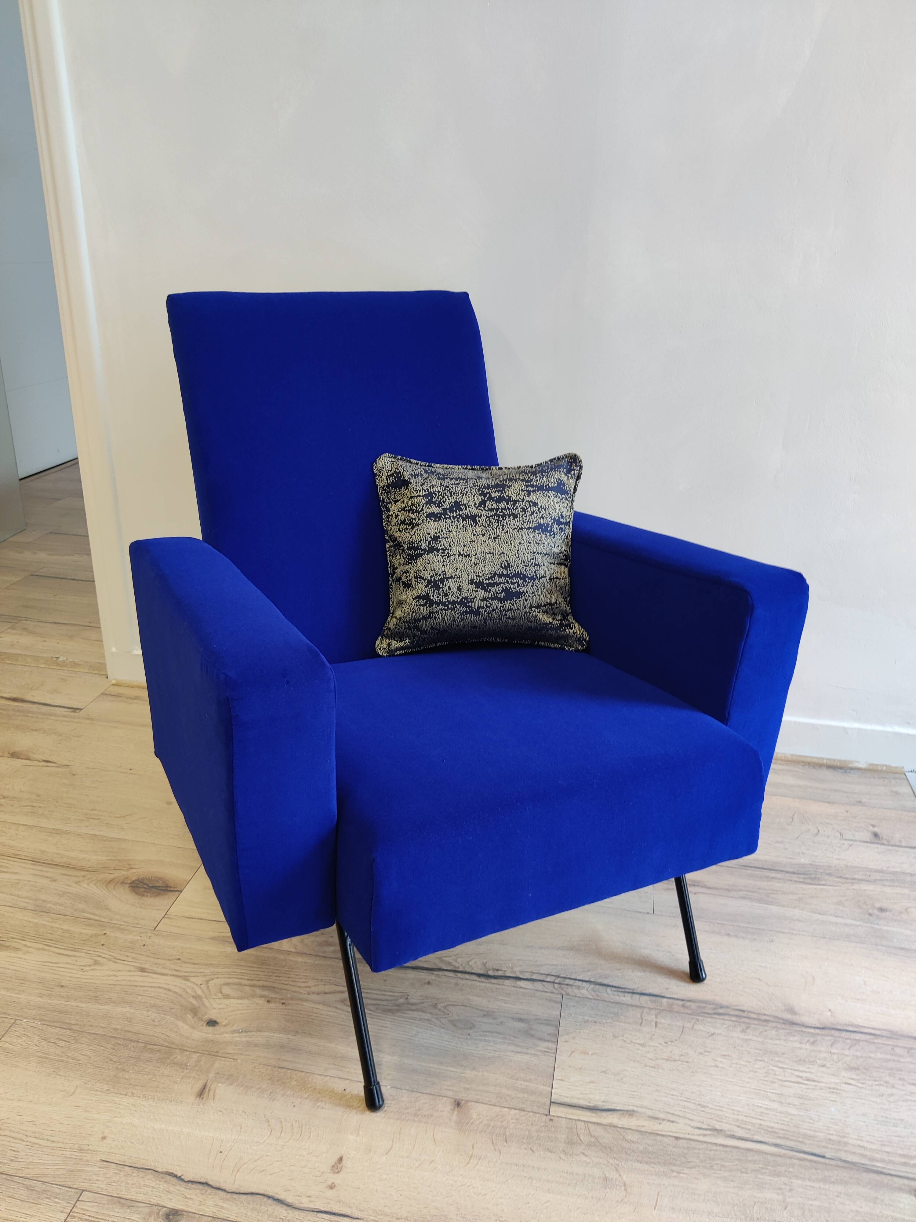 Vintage blue velvet armchair