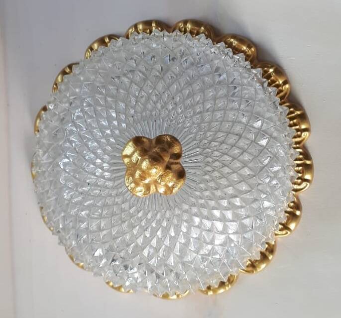 Vintage Limburg a610 gold textured diamond point glass ceiling light 1960s 1970s