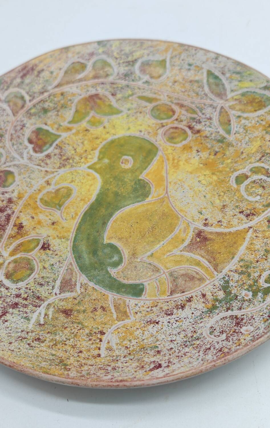 Large 27.5cm bowl signed Bernard Buffat "bird decoration"