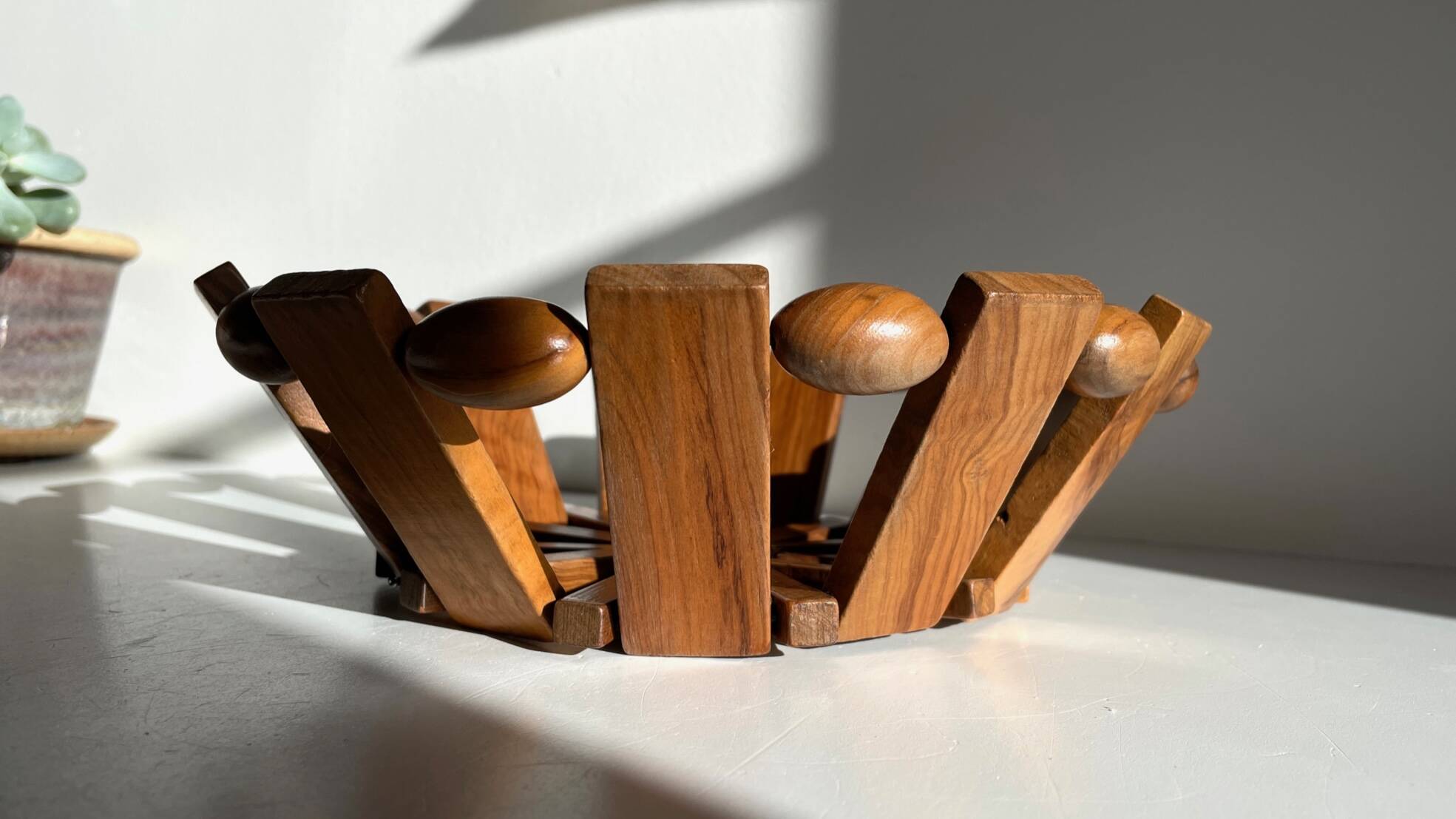 Vintage turned wooden table basket