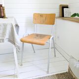 Chaise vintage Mid-Century bois et métal blanc style industriel scandinave
