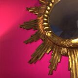 Mirror sun gilded wood leaf 57 cm, middle XXth