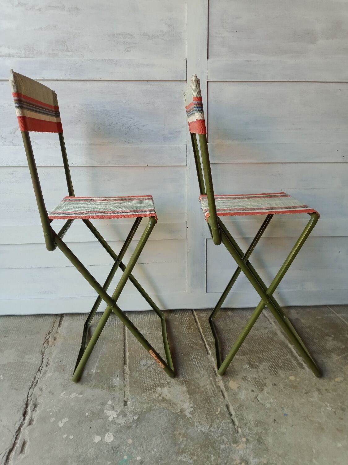 Vintage metal and canvas folding camping chairs