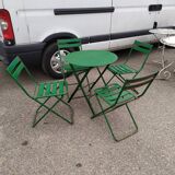Garden set table and folding metal chairs