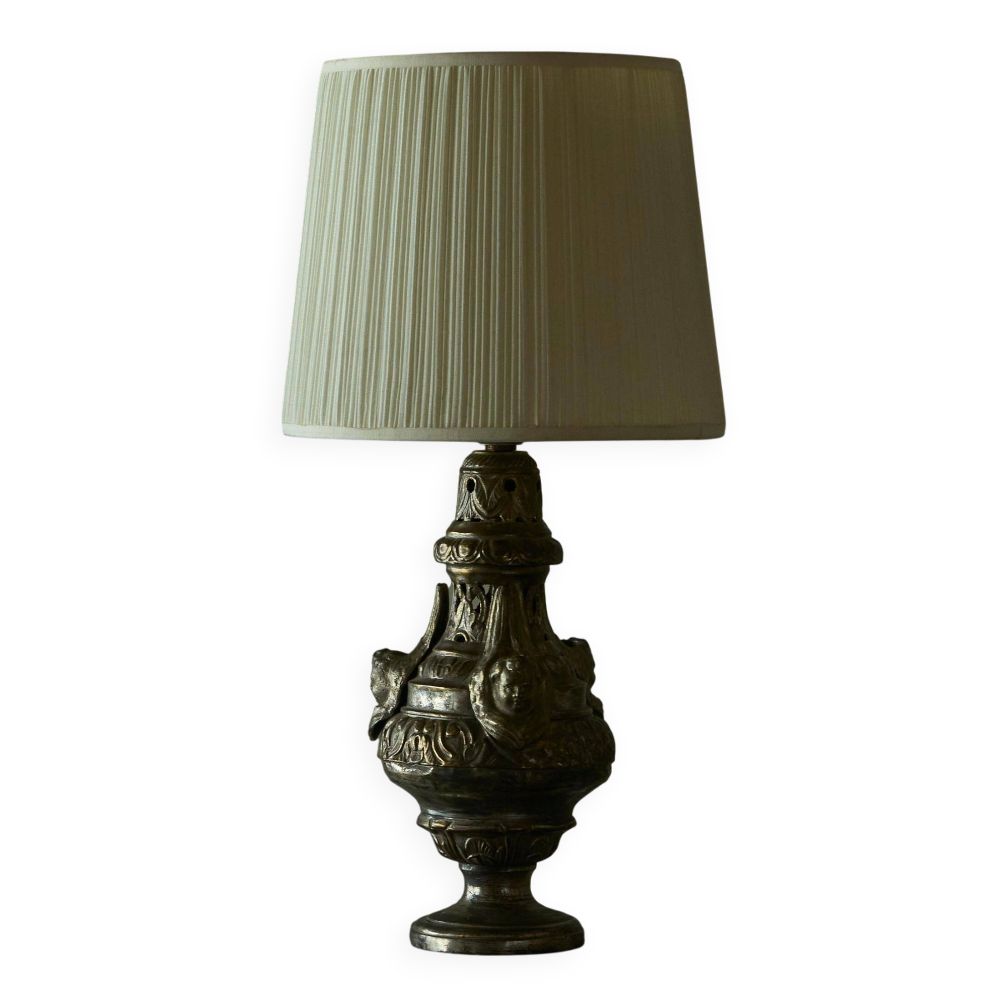 Antique Table Lamp in Patinated Brass and Silver, 19th Century