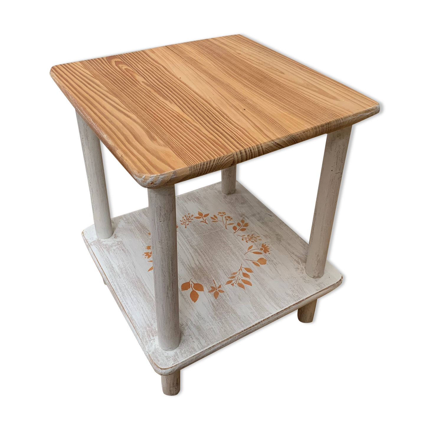 Wooden chalk bedside table and its stencil