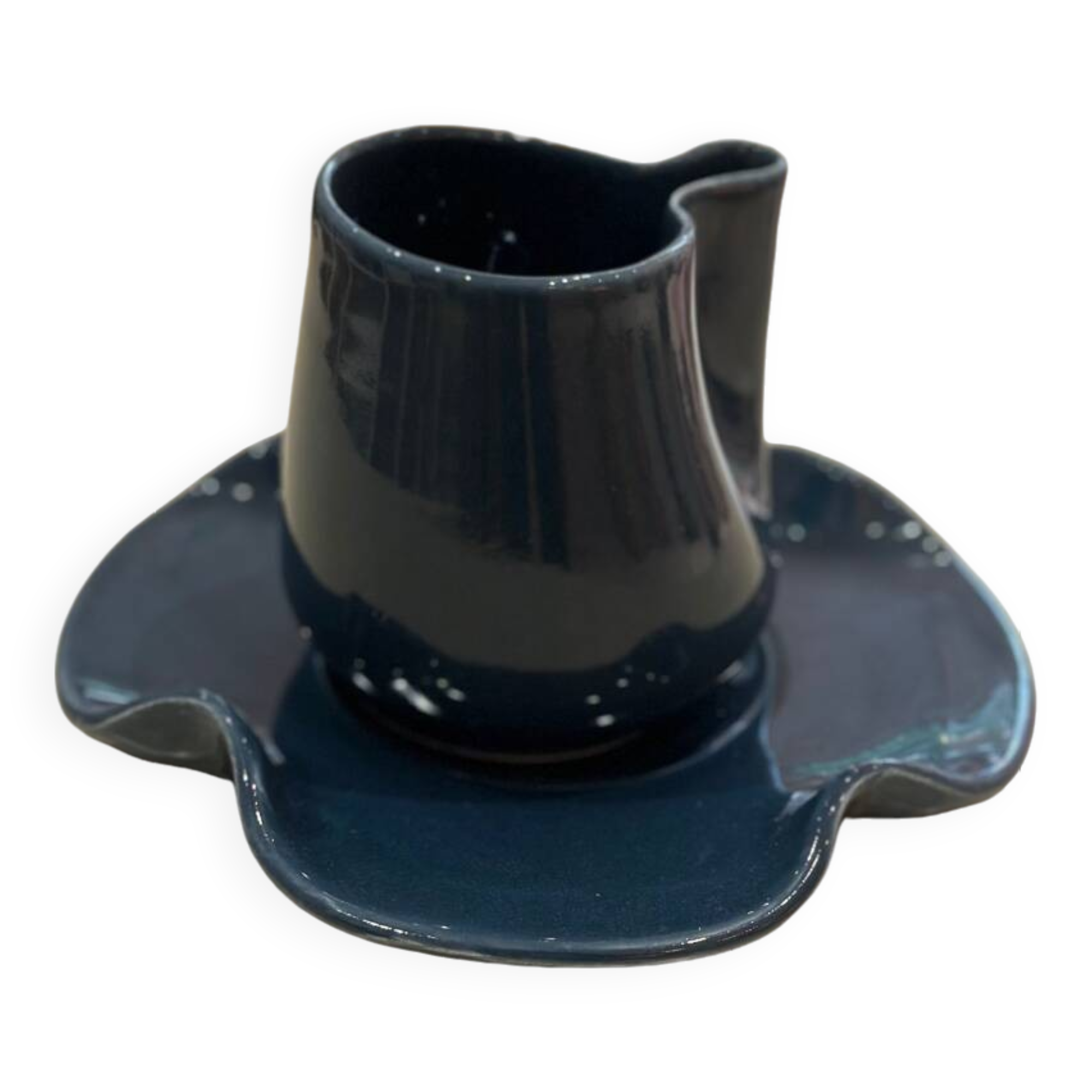 Set of mugs and cups, water lily, handmade ceramic, pop, petrol blue